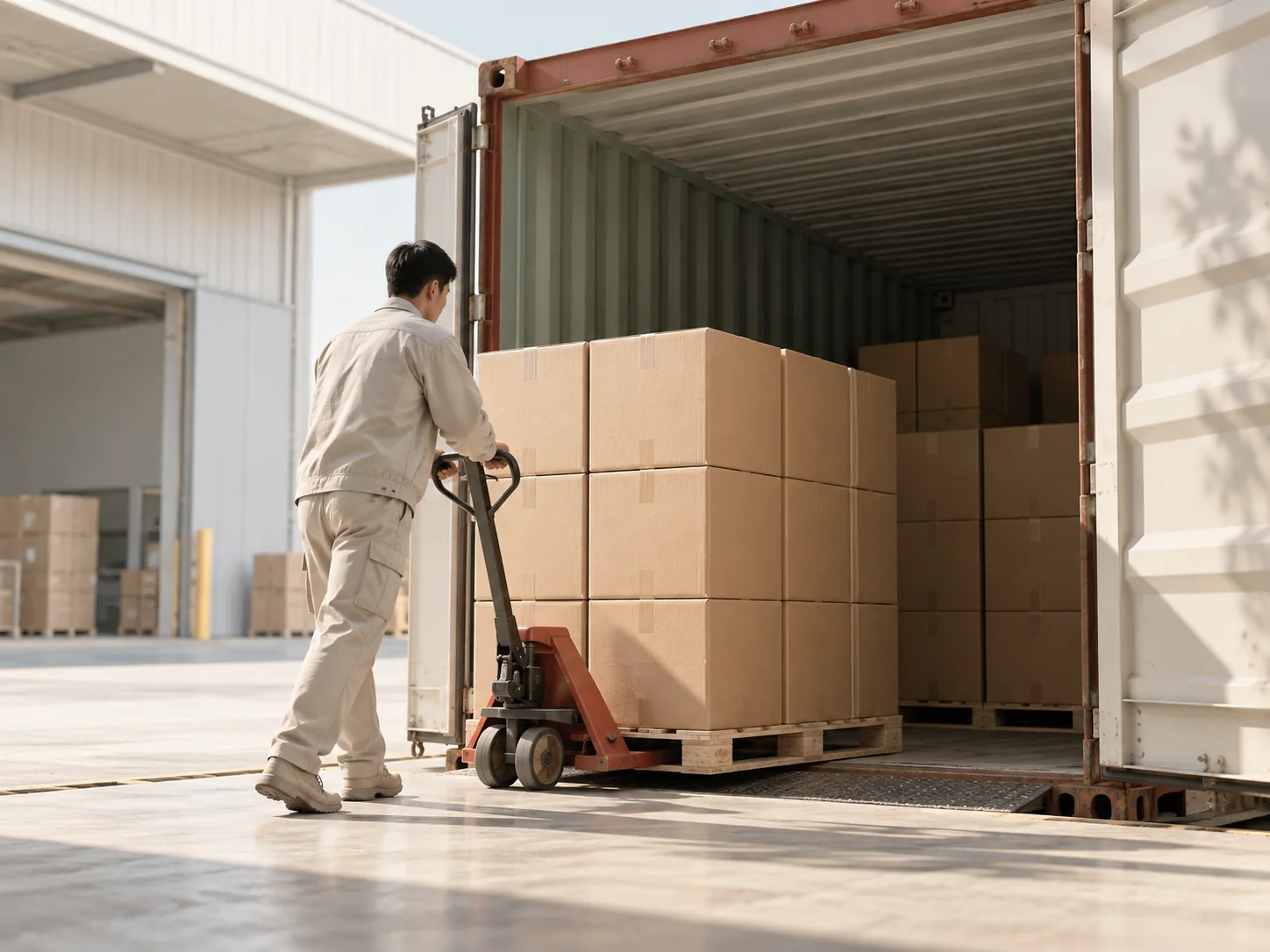 Export cartons being loaded into a freight container for international shipping