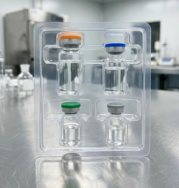 Rinpac Custom Eco-Friendly Clear PET Cosmetic Serum Glass Bottle Holder Clamshell Packaging Blister Tray