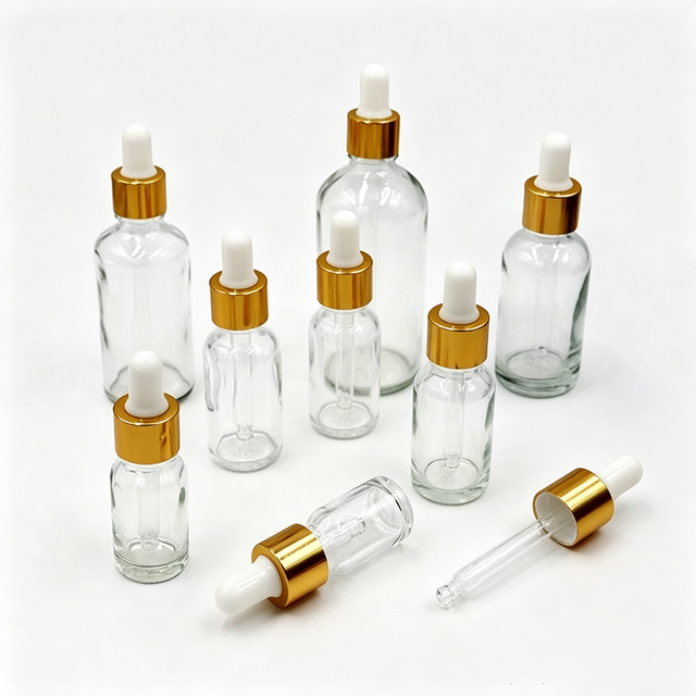 1oz 2oz 4oz 8oz 16oz 32oz Essential Oil Bottles Empty Transparent Clear Amber Glass Round Boston Dropper Bottle With Dropper