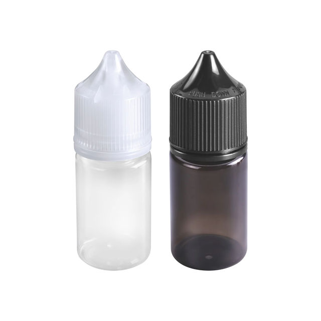 Empty Essential Oil PET Plastic Bottles 30ml/10ml Short Body Black Dropper Screw Cap Screen Printing