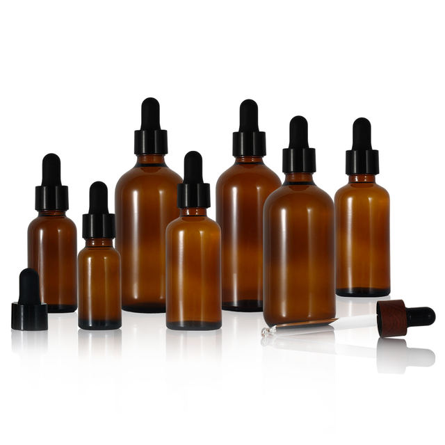 Factory 5 10 15 20 30 50 100 ml 5-100ml 1oz 3.4oz Round Brown Glass Perfume Bottles Amber Dropper Bottles for Liquid Packaging