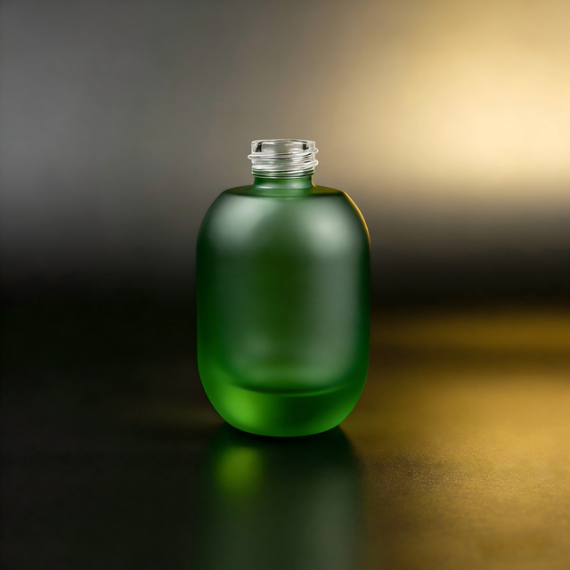 Premium Luxury 40ML Forest Green Frosted Oval Capsule Glass Bottle Skincare Facial Essence Oil Packaging