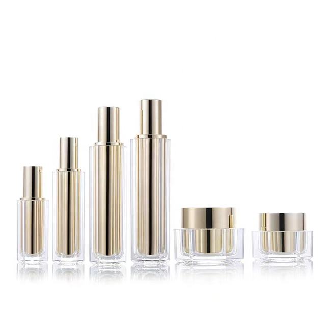 Luxury Gold Acrylic Hexagon 30/50g 30/50/100/120ml PMMA Cosmetic Bottles and Cream Jar for Lotion/face Cream/eye Cream
