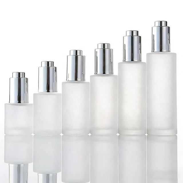 Factory Wholesale 10ml-100ml Frosted Glass Cosmetic Bottles Custom Logo Push Button Dropper Pump for Serum Essential Oil Toner