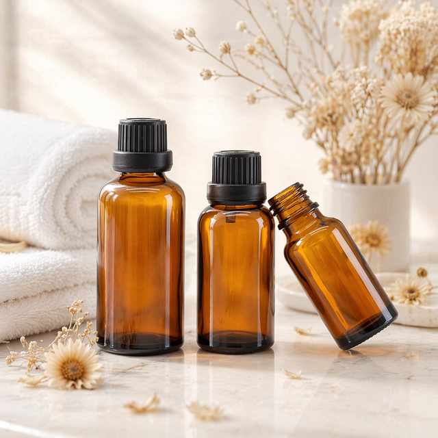 Empty Amber Glass Dropper Bottles 5-100ml With Flow Reducer Insert Pipette Tamper Seal Cap for Essential Oil Perfume Serum