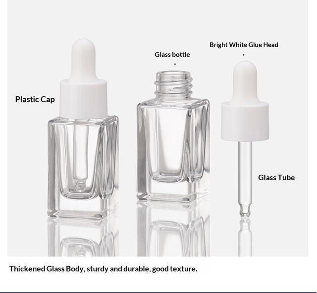 Factory Wholesale Hot Sale Cosmetic Clear Square Essential Oil Glass Dropper Bottle