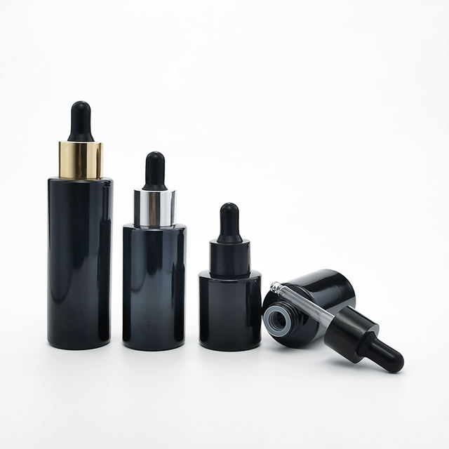 Modern Unique Cosmetic Packaging Black 20ml 30ml 40ml 50ml 60ml Serum Glass Dropper Bottle with Pipette