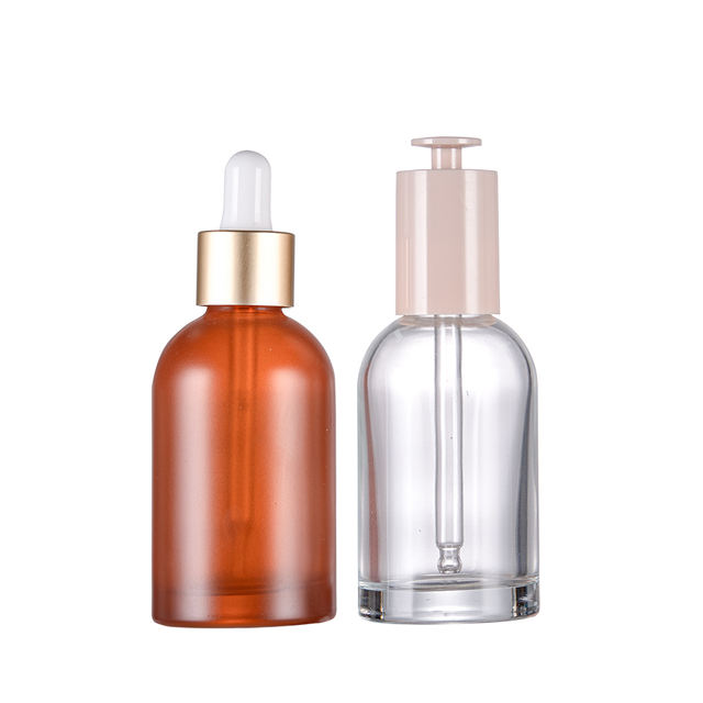 Cosmetic Glass Press Dropper Bottle with Pipette 60ml Amber Clear for Hair Oil and Skin Care Serum