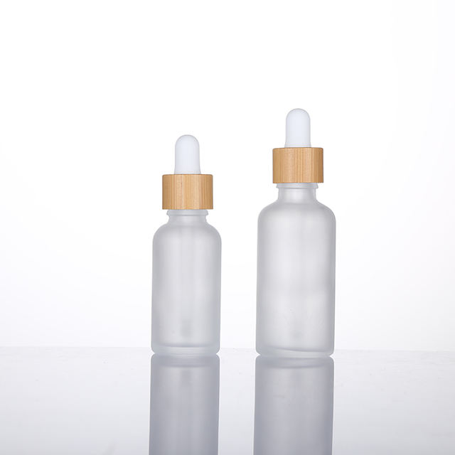 10ml 15ml 30ml 50ml 100ml Frosted Glass Serum Dropper Bottle with Bamboo Cap Refillable Essential Oil Skincare Packaging