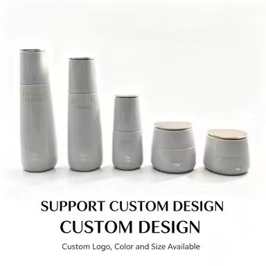 Empty Matte White Curved Glass Cosmetic Bottle Set Skincare Toner Lotion Serum Cream Pot Custom Size Printing Color Packaging