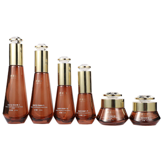 Customized Special Cosmetics Glass Bottle Set 50g 120ml Divided Bottles for Face Cream Facial Toner Essence Lotion Custom Color