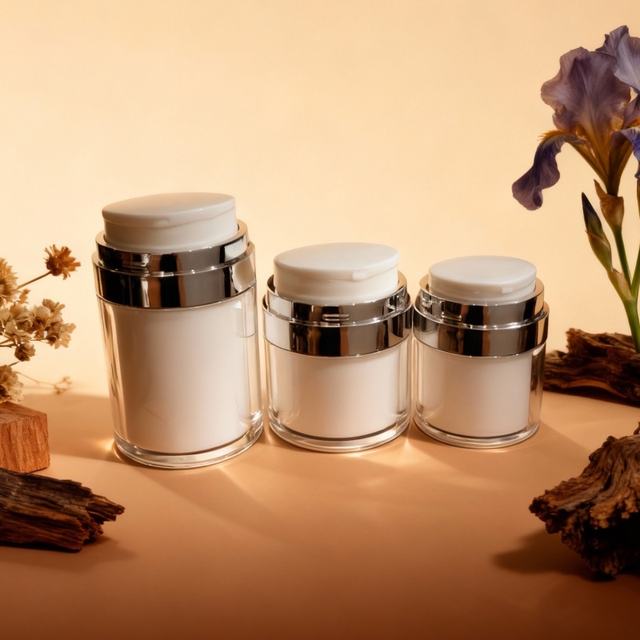 Luxury Cosmetic Packaging Airless Jar Low Moq 50ml-cream-airless-jar with Custom Printing for 15ml 20ml 30ml 50ml Serum Pump