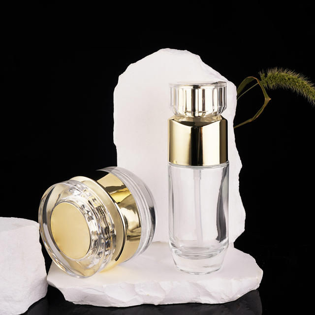 High Quality Round Glass Skin Care Toner Bottle and Cosmetics Packaging Containers Jar With Square Lid