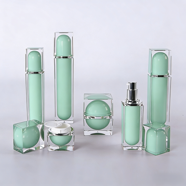 Square Acrylic Skincare Bottles, 15-120ml Premium Cosmetic Set Packaging for Creams & Lotions