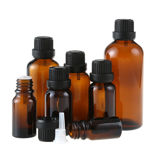 Factory Amber Empty 5ml 10ml 15ml 20ml 30ml 50ml Skin Care Glass Bottle Essential Oil Cosmetic Plug Tamper Cover