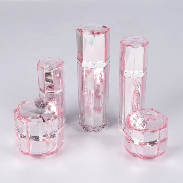 Luxury Pink and Silver 30g 50g Cosmetic Packaging Bottles and Jars Acrylic Plastic With Pump and Seal for Skincare Lotion