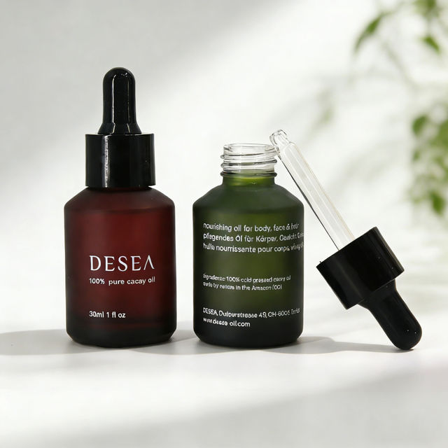 New Design 15ml 30ml 60ml 1oz 2oz Slanted Shoulder Dark Luxury Glass Dropper Body Face Cuticle Oil Serum Bottles With Black Cap
