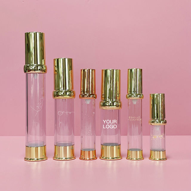 Gold Custom Plastic Cosmetic Packaging 15ml 30ml 50ml Frosted Acrylic Airless Foundation Pump Bottles With Lotion Pump