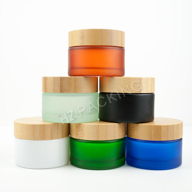 30g 50g 100g Eco-friendly Frosted Matte Clear Amber Green Black Glass Bamboo Lid Jar for Cosmetic Cream Jars Container