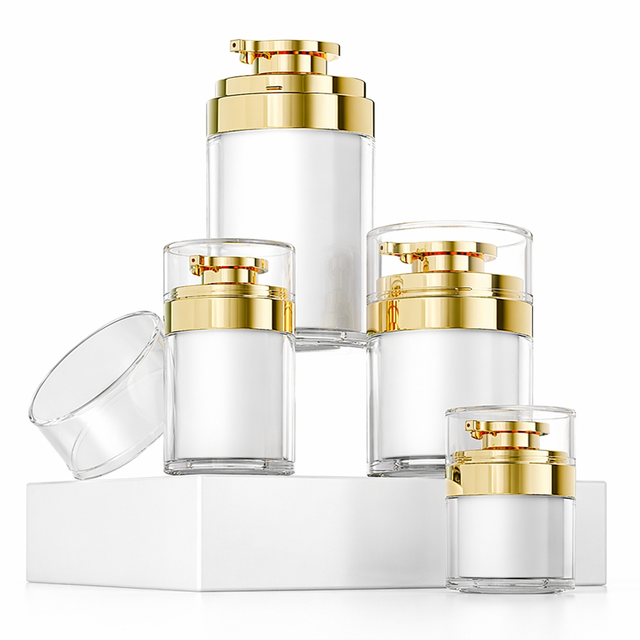 15g 30g 50g 100g Luxury Double Layer Acrylic Plastic Airless Cream Jar Gold Sliver Cosmetic Packaging for Nail Polish Oil