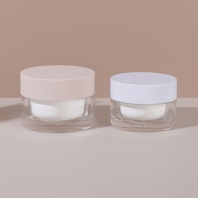 High-end Elegant Cosmetic PMMA Acrylic Cream Jar Double Wall Flat Round Facial Mask Jar 15g 30g 50g 80g100g 200g Package