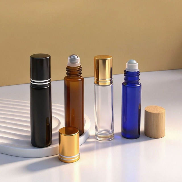 Sleek 5/10ml Glass Roll-On Bottles Leakproof Refillable for Perfume Essential Oil Cosmetic Portable Luxury Packaging