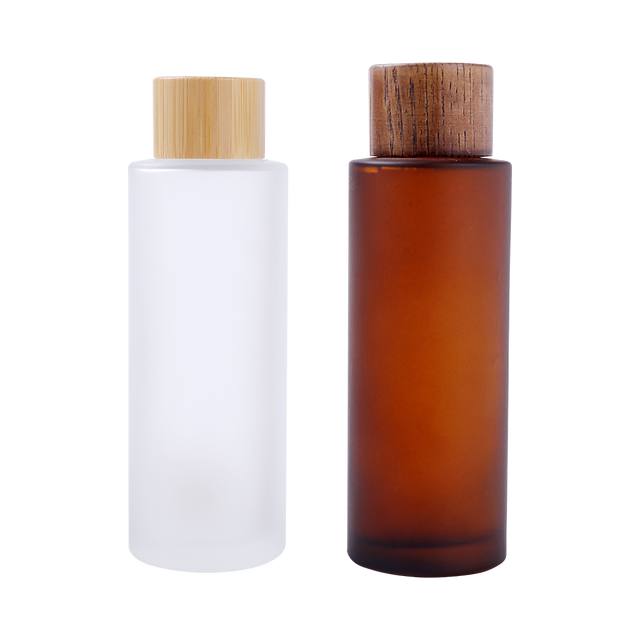 New Product Glass 100ml 150ml Frosted Amber Glass Toner Bottle with Wood Bamboo Lid