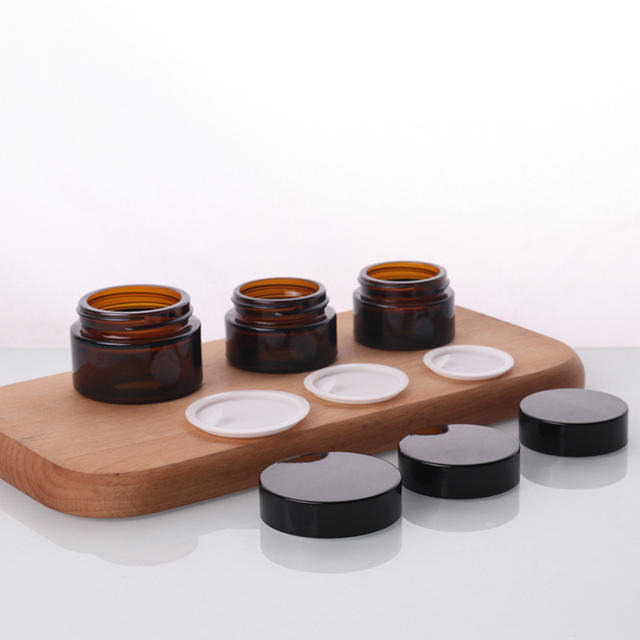 Amber Glass Jars with Inner Liners Lids Empty Round Wide-mouth Leak Proof Cosmetic Containers for Storing Cream Ointments Lotion