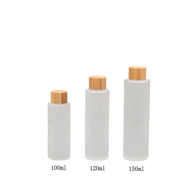 High Grade 100ml 120ml 150ml clear / Frosted Glass Cosmetic Toner Bottle With Screw Bamboo Cap