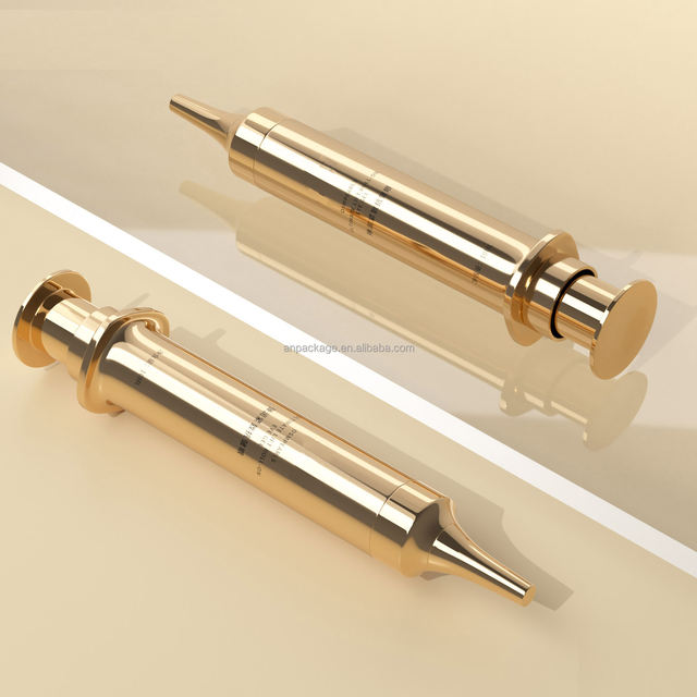 10ml Korean Double Wall Serum Essential Oil Lotion Cream Airless Bottle Shiny Gold Airless Syringe Cosmetic Eye Cream Packaging