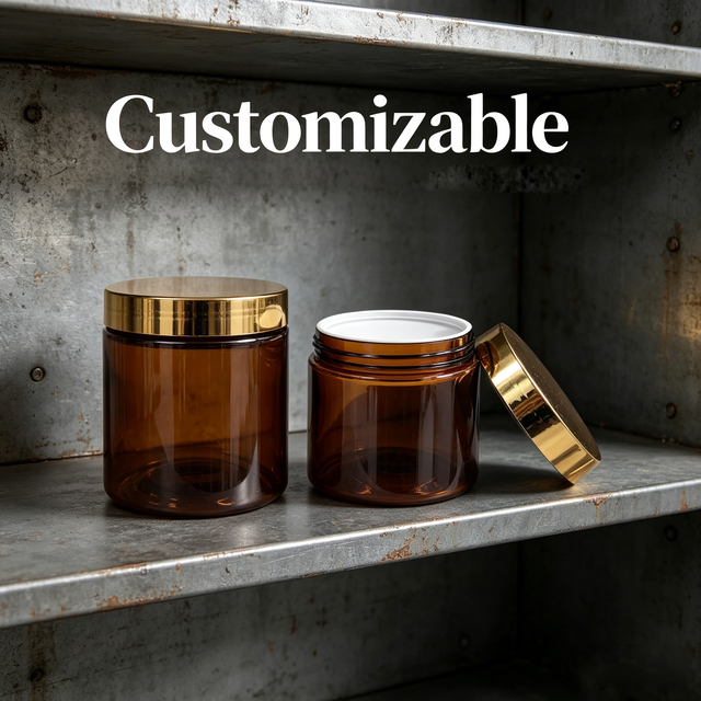 Amber Clear PET Cosmetic Jar Wide Mouth Plastic Cream Container Aluminum Gold Lid