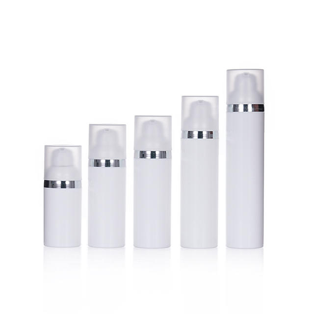 Wholesale Customization Vacuum Airless Plastic Bottle 30ml 50ml 60ml 75ml 100ml White with Silver Edge for Skin Care Serum