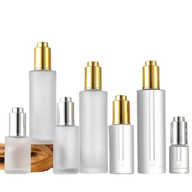 15ml 20ml 30ml 50ml 60ml 100ml 120ml clear Frosted Press Pump Button Glass Dropper Bottle Cosmetic Serum Bottle with Pipette