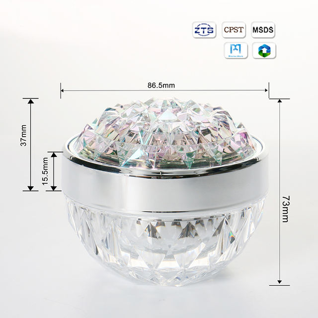 Luxury Acrylic Cosmetic Jar 50ml Diamond Design Custom Color Screw Top for Skin Care & Mascara Empty Packaging