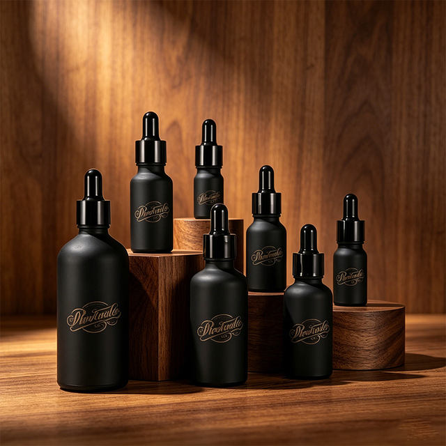 Custom Empty Glass Matte Black Essential Oil Dropper Bottle 5ml 15ml 30ml 50ml Luxury Dropper Glass Bottle for Essential Oil