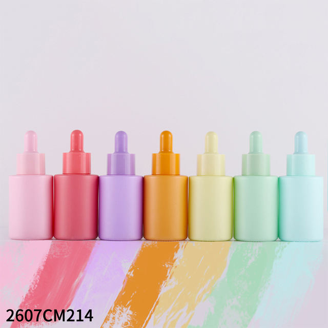 Stock 30ml Flat-shoulder Colored Dropper Bottle Frosted Serum/vial Sub-bottle Macaron-style Glass Cosmetic Essential Oil Bottle