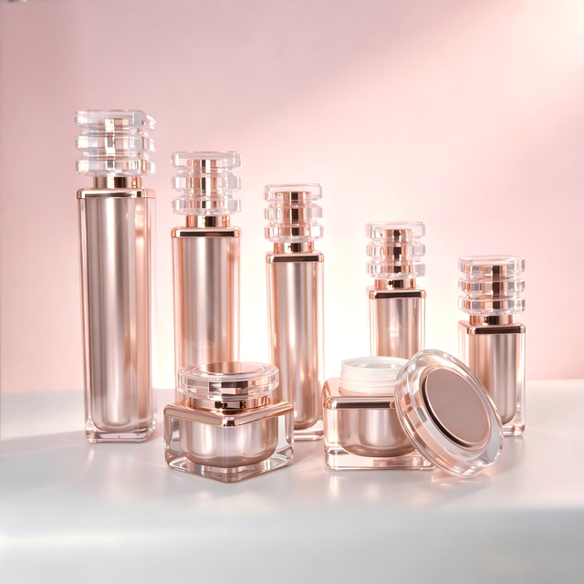 Luxury Rose Gold Acrylic Skincare Bottle Set Crown Cap Empty Containers for Toner Lotion Serum Cream Face Cream Eye Cream