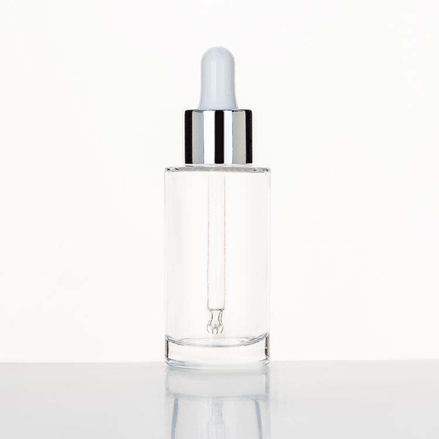 Skin Care Cosmetic Serum Clear Glass Packaging 30ml Essential Oil Dropper Screw Cap Glass Drop Bottle Matte Silver Gold Stamping