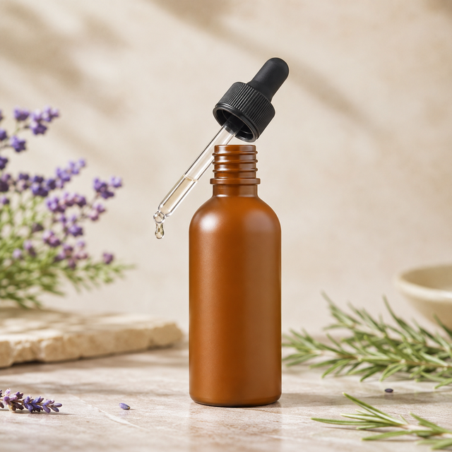 100ml Amber HDPE Dropper Bottle with Glass Pipette for Essential Oil Perfume Cosmetic Serum Packaging