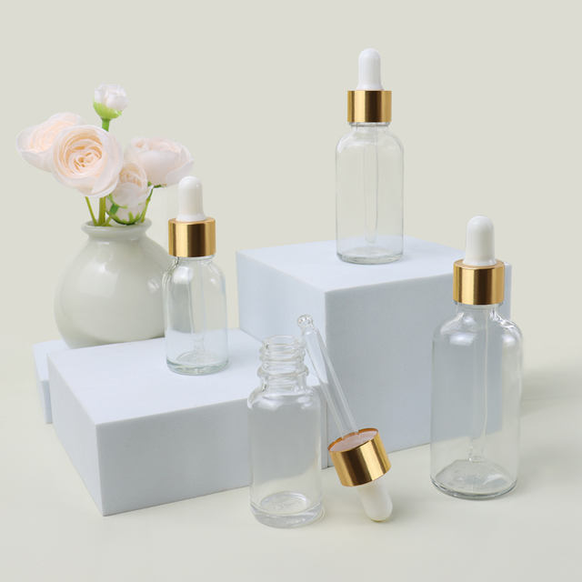 High Class 5ml 10ml 15ml 20ml 30ml 50ml 100ml Transparent Essential Oil Serum Dropper Glass Bottle With Gold Pipette 1oz