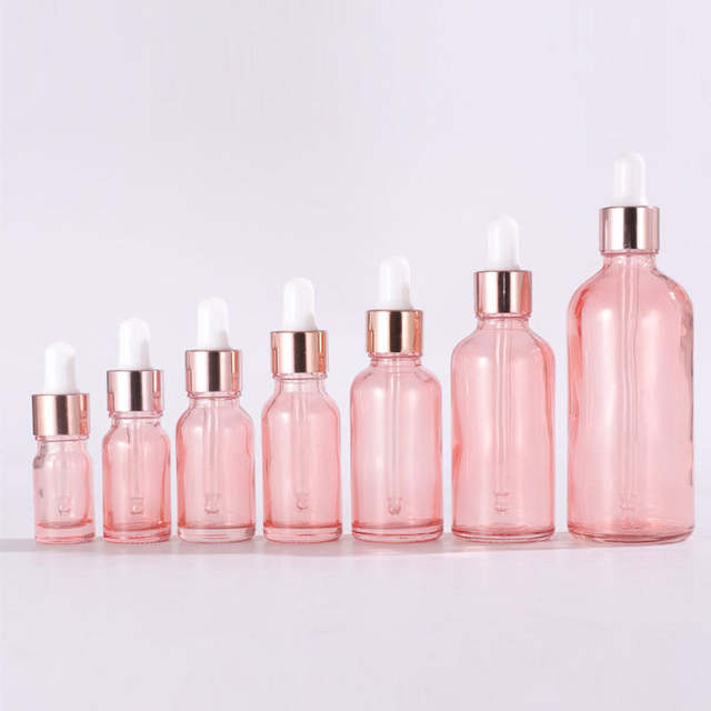 Customizable Pink Glass Dropper Bottle With Dropper For Essential Oil Serum Cosmetic Wholesale Supply