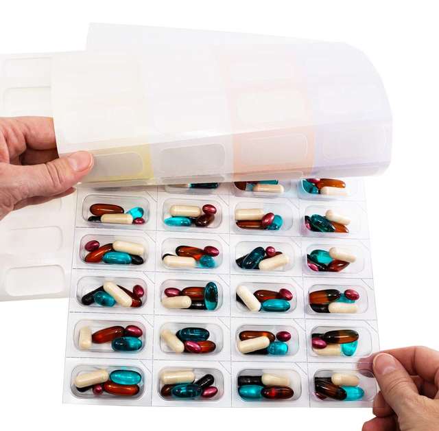 Controlled Unit Dose Cold Seal Medication Blister Pack Card, Perforated for Individual Single Dose Pill Blisters to Take With Yo