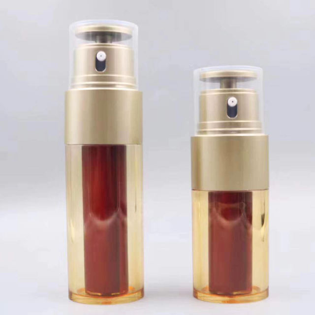 Modern Empty Amber Color Acrylic Double Tube Dual Chamber Airless Pump Lotion Bottle 30ml 50ml Skin Care Serum Packaging
