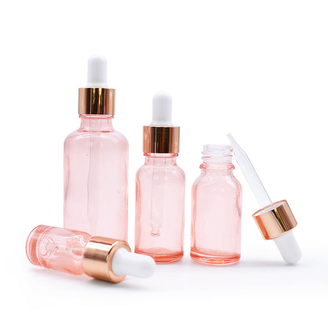 Round Oil Pink Serum Glass 2oz 30ml 100ml Eye Rose Gold Dropper Glass Bottle Pink Dropper Bottle For Cosmetic