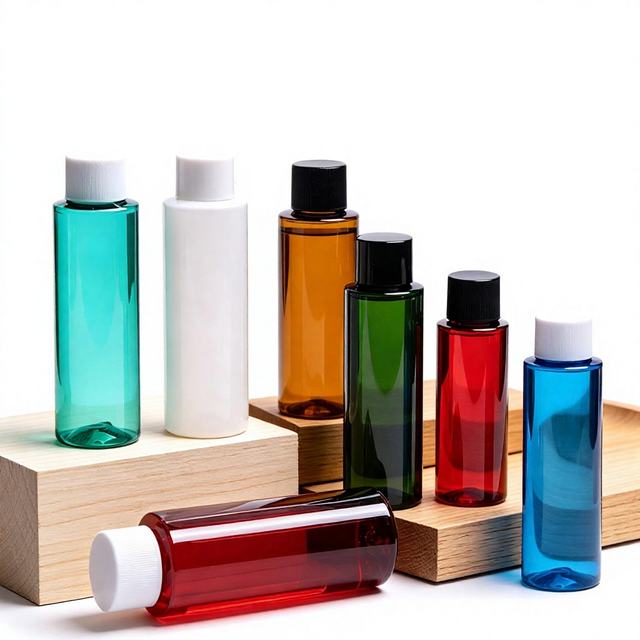 Clear Blue Amber White Black 100ml Empty Flat Shoulders Pet Lotion Bottle Plastic Shampoo Bottle for Toner With Screw Caps