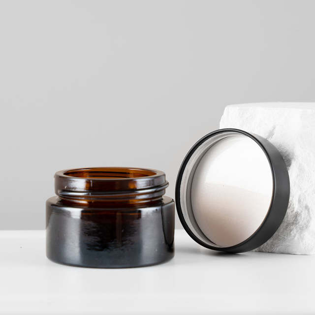Empty Frosted Amber Premium 50g Design Glass Packaging Cosmetic Cream Jar With Double Layer Aluminum Lid