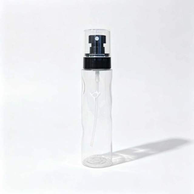 Factory Wholesale, 120ml, Empty for Cosmetic Perfume Toner With Black Pump, Unique Wavy Shape PET Clear Fine Mist Spray Bottle