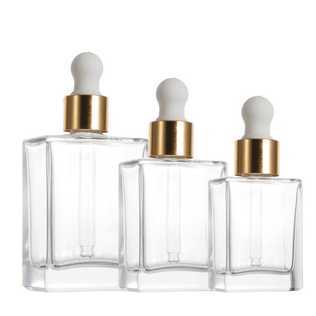 30ml 50ml 100ml Transparent Gold-ringed Glass Dropper Serum Bottle Container Cosmetic Packaging