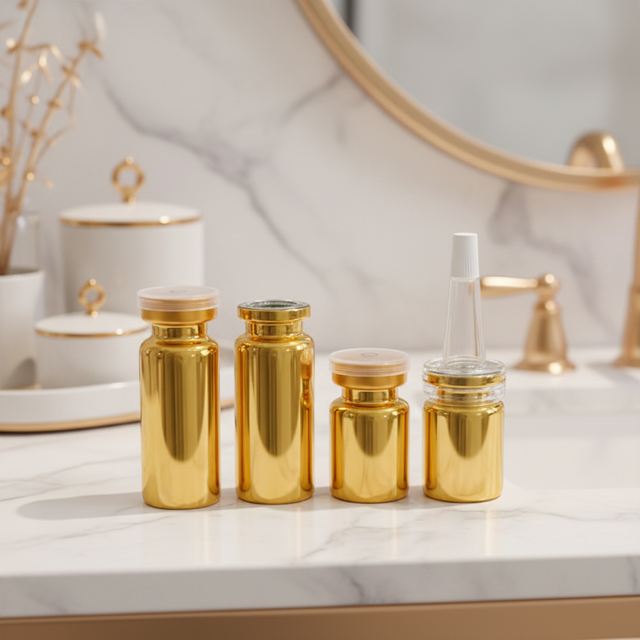 Electroplated Gold Glass Vial Medical Ampoule Bottle Round Electroplated Silver Custom Printed Skin Care Serum & Cream Tube