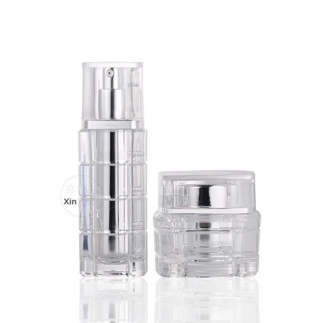 High-End 30ML 30G Acrylic Cosmetic Dispensing Spray Bottle for Essence Toner Lotion Cream Set Square for False Eyelashes Wigs